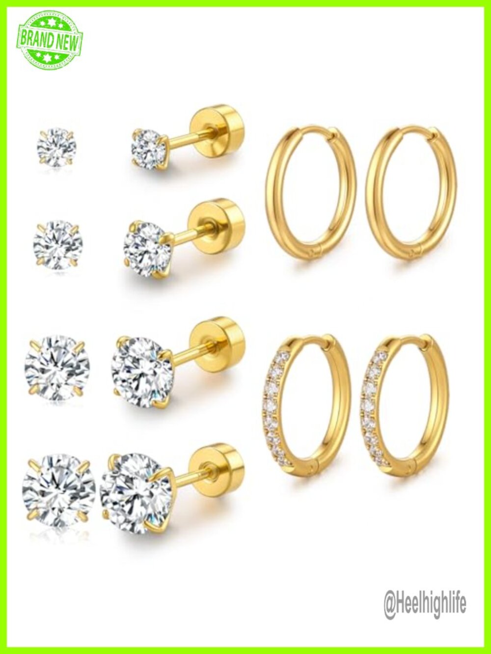 Surgical Steel Flat Back Stud Earrings CZ Huggie Hoop Set for Sensitive Ears